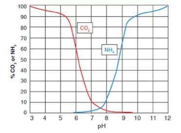CO 2和pH相關(guān)，影響NH 3的毒性